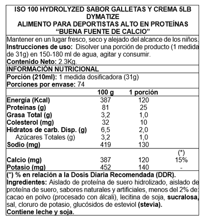 ISO 100 - COOKIES AND CREAM - 5 LBS - DYMATIZE